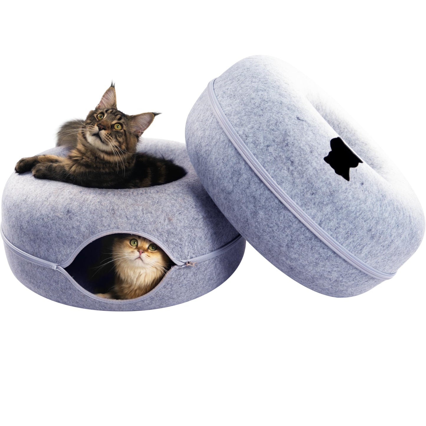 CATTASAURUS Peekaboo Cat Cave for Multiple & Large Cats Up to 30-45 Lbs, Scratch Detachable & Washable Tunnel Bed, Comfy Donut Cat Cave (Light Gray, Large)