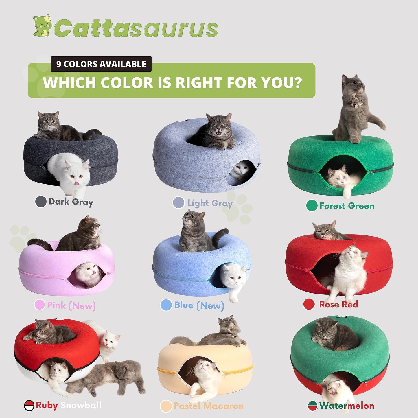 CATTASAURUS Peekaboo Cat Cave for Multiple & Large Cats Up to 30-45 Lbs, Scratch Detachable & Washable Tunnel Bed, Comfy Donut Cat Cave (Light Gray, Large)