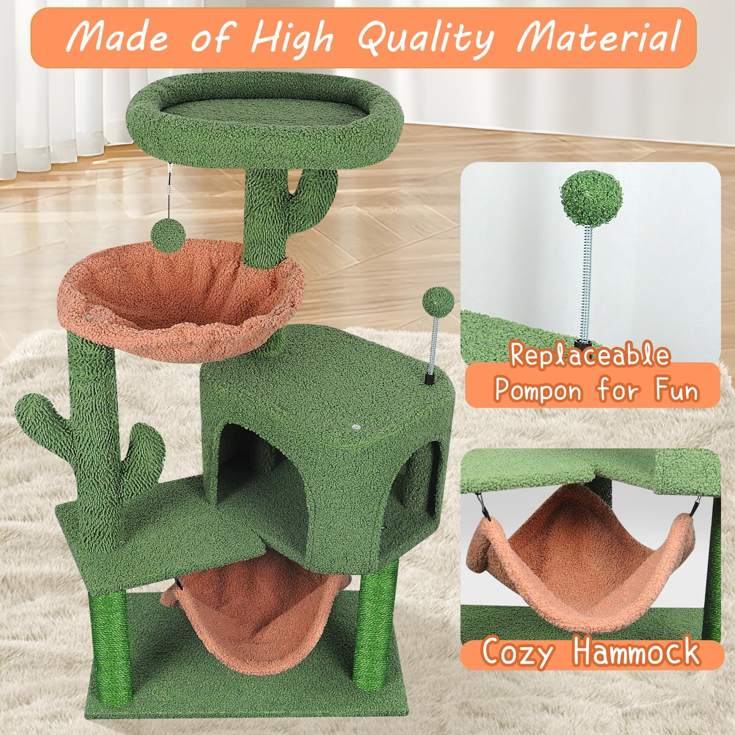 YUNIQUE Cat Tree with Cat Condo and Big Hammock, Grey