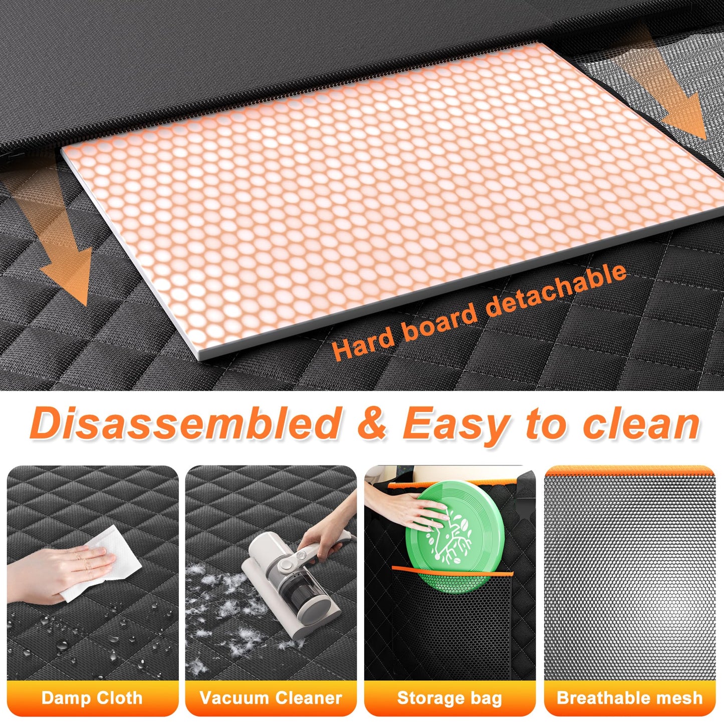 Back Seat Extender for Dogs - Large Space, Waterproof Dog Car Seat Cover for Back Seat with Hard Bottom Holds 420lbs, 600D Heavy-Duty Upgraded Material Dog Hammock for Car, Easy to Use and Clean