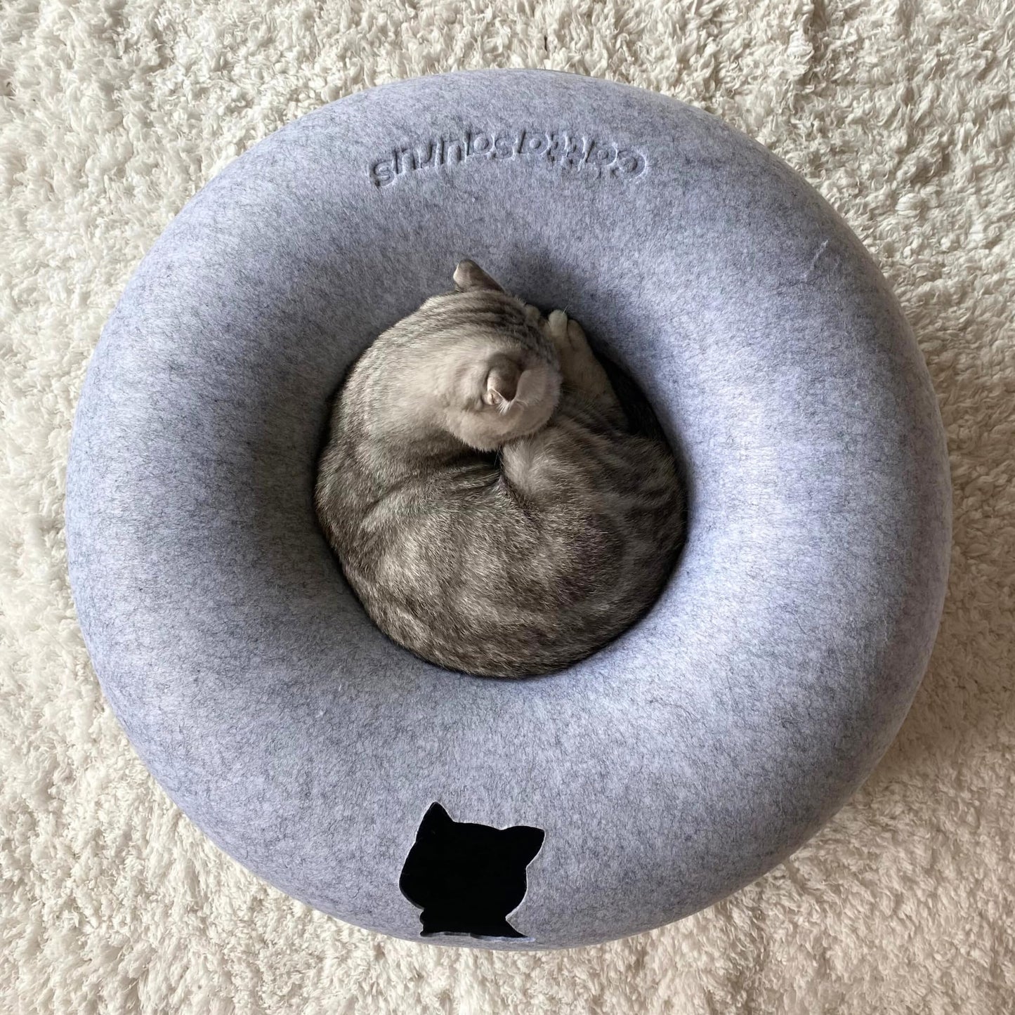 CATTASAURUS Peekaboo Cat Cave for Multiple & Large Cats Up to 30-45 Lbs, Scratch Detachable & Washable Tunnel Bed, Comfy Donut Cat Cave (Light Gray, Large)